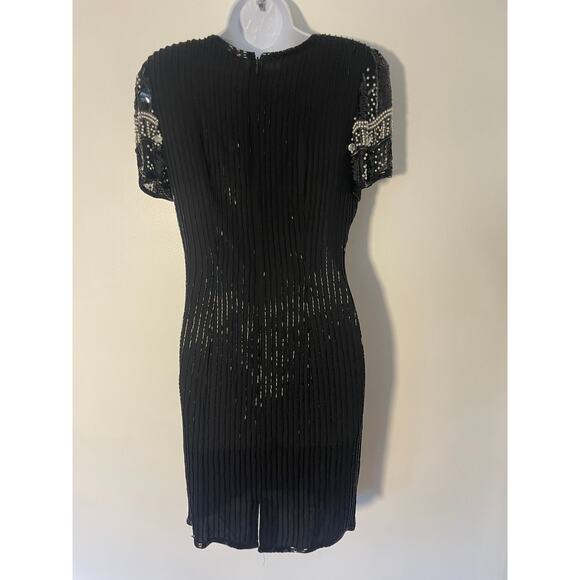 100% SILK Vintage Flapper Sequin Beaded 60's dress | MEDIUM - Picture 4 of 5